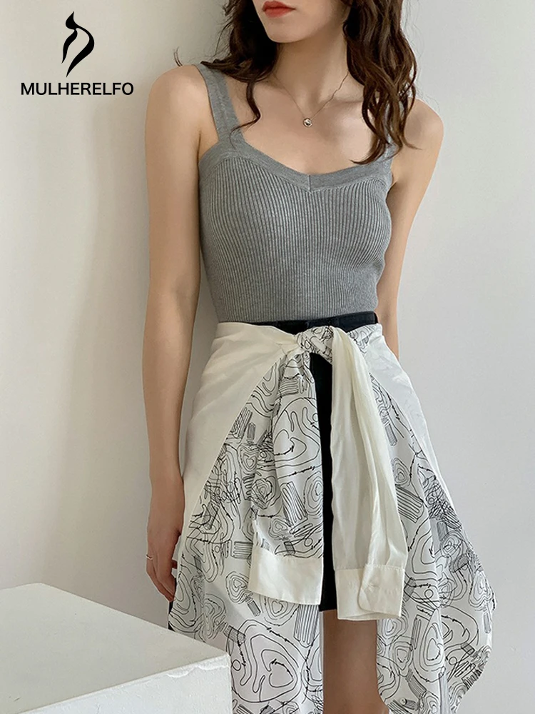 

Korean Knitting Womens Tank Top V-Neck Sleeveless Clothing Elegant Slim Warm Solid Tank Tops Commute Soft Female Top Vest