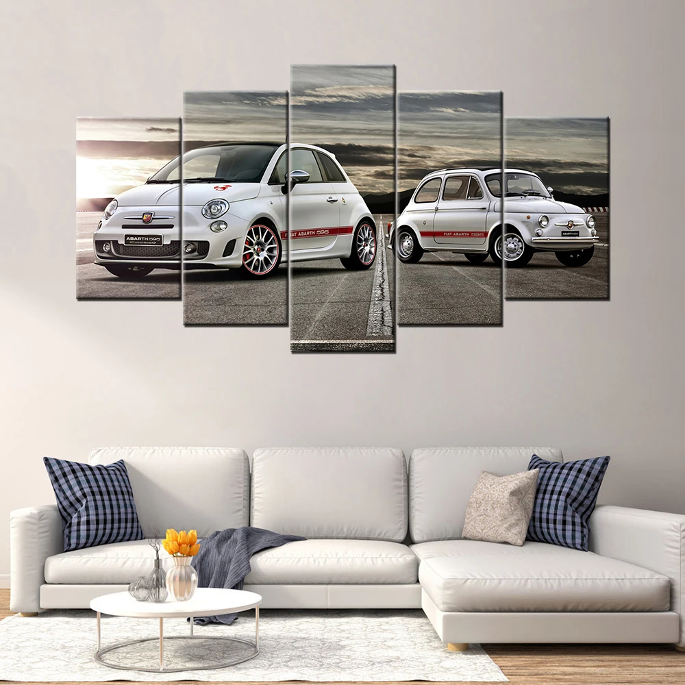 5 шт. картины на холсте Fiat 595 автомобиль Abarth Картины HD с Плакаты модульная