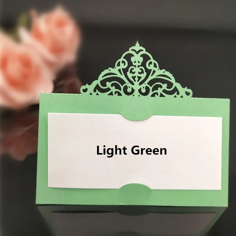 light green 100 шт лазерная резка Место карточка сопровождения имя место сиденье карты свадебные принадлежности настольные карты для вечерние украшения стола 6zSH873 - Цвет: light green