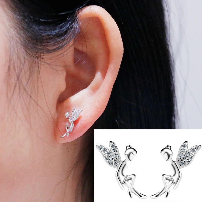 

2021 Trend Angel Paired Earrings Stud Earrings For Women Teens Girls Wedding Party Fashion Jewelry Sweet Fairy Ear Studs
