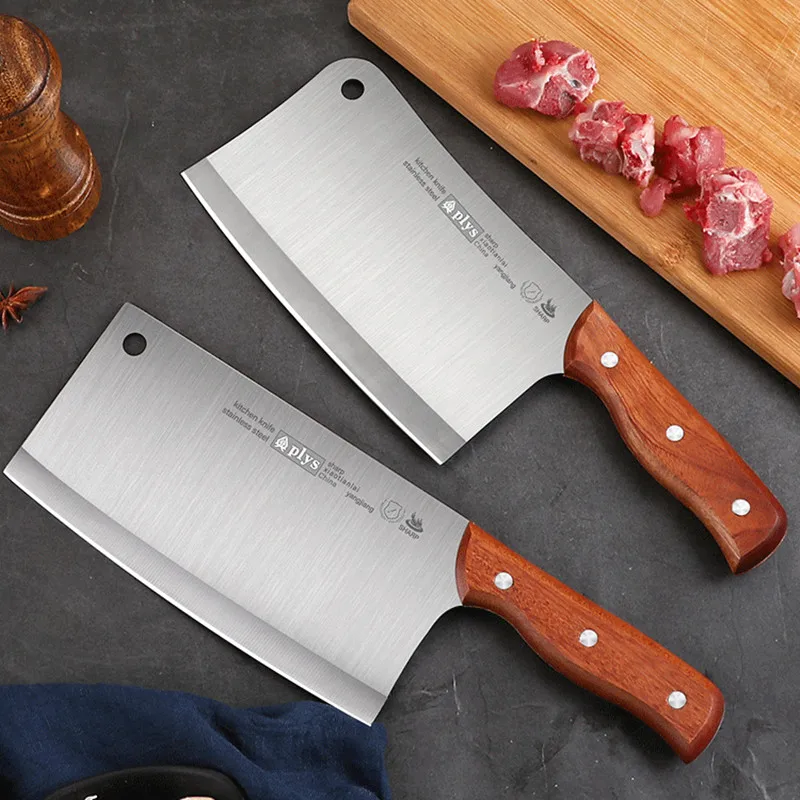 Stainless Steel Kitchen Knife Household Wooden Handle Slicing Set Chopping Cleaver Chef Super Sharp Meat | Дом и сад