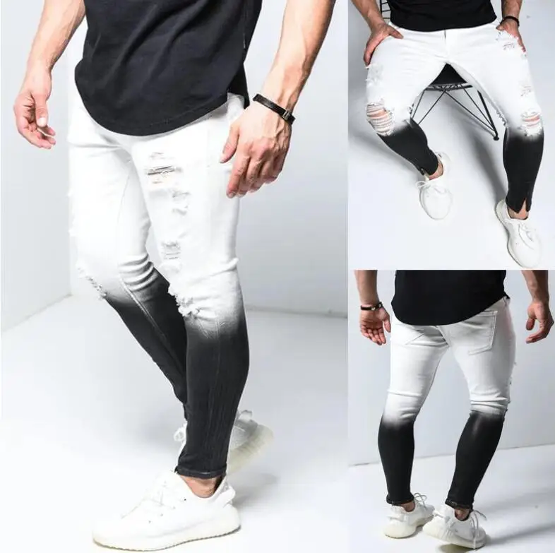 Men Multi-pocket Stretch Jeans Camouflage Elastic-leg Jeans Streetwear Denim Pants Slim Fit Zipper Decoration Ripped Jeans Male
