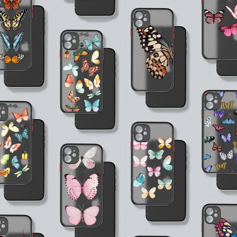 

butterfly beautiful Phone Case Matte Transparent for iPhone 7 8 11 12 s mini pro X XS XR MAX Plus mobile bags coque funda shell