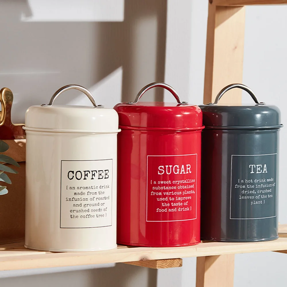

Coffee Tea Sugar Metal Storage Jars Candy Canister Sealing Box Nordic Restaurant Home Kitchen Cereals Seasoning Organizer Tank