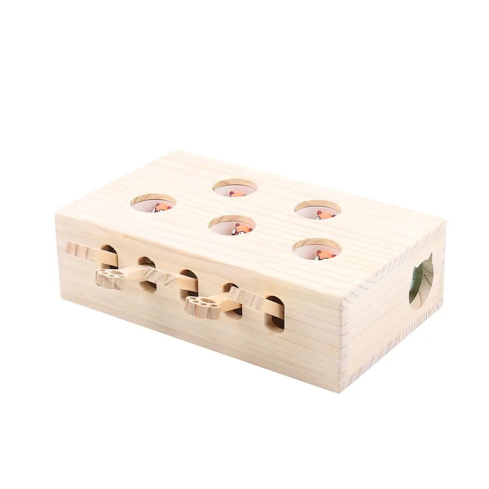 

Funny Wooden Cat Hunt Toy Maze Pet Hit Hamster Catch Bite Interactive Toys With 3/5-holed Mouse Hole Pet Supplies For Cats