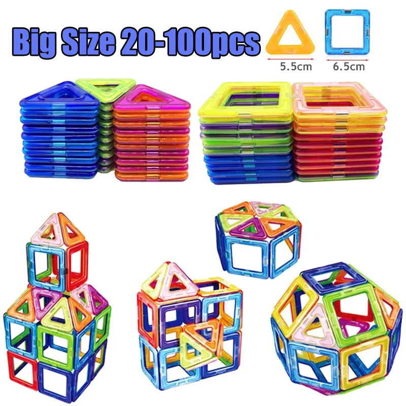 

100-20pcs Big Size Magnetic Constructor Designer Magnet Blocks Triangle Square Bricks Model & Building Toy For Children Gifts