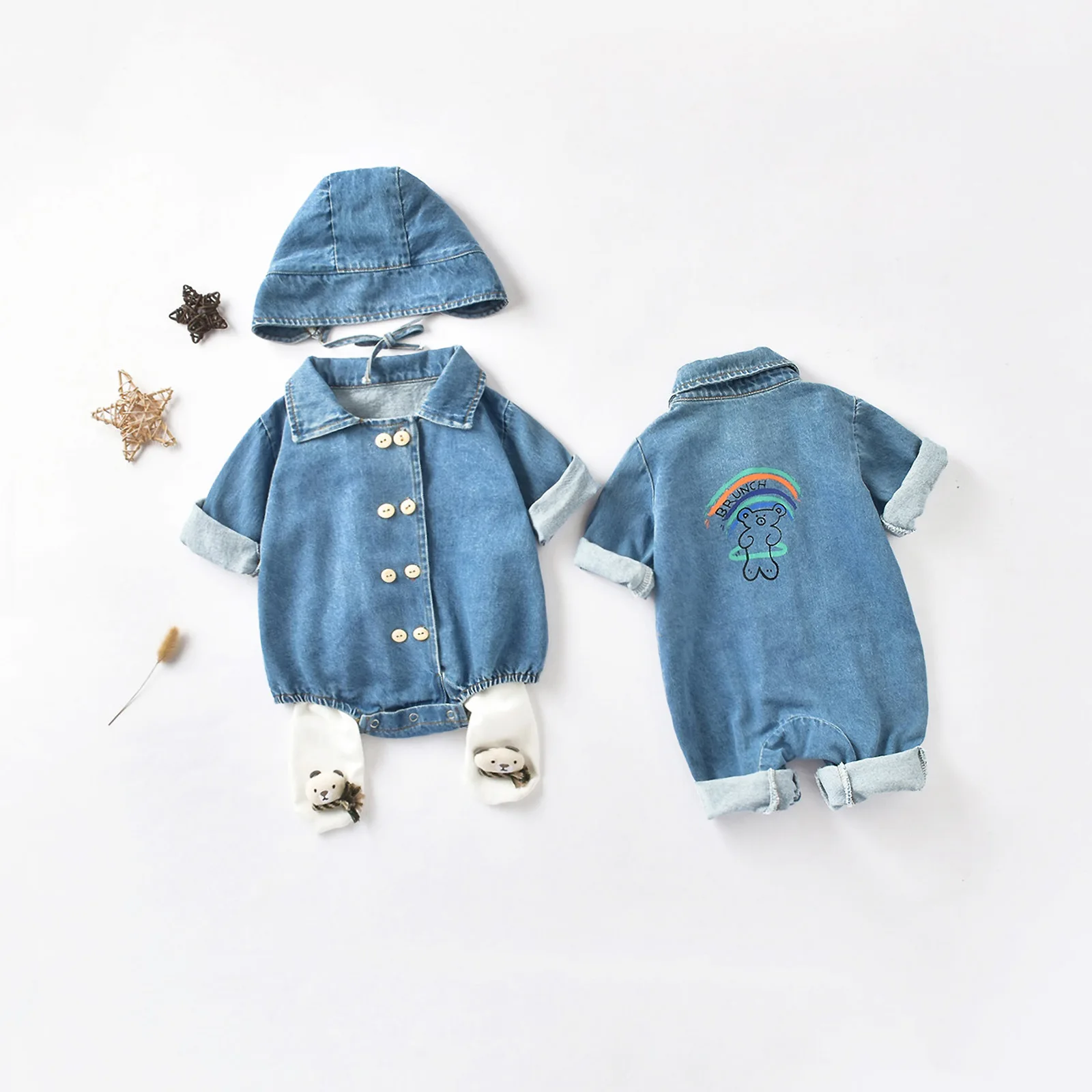 

Brother Sister Matching Baby Romper Denim Newborn Little Kids Clothes Costume Sailor Baby Boys Jumpsuit With Tie Playsuit Autumn