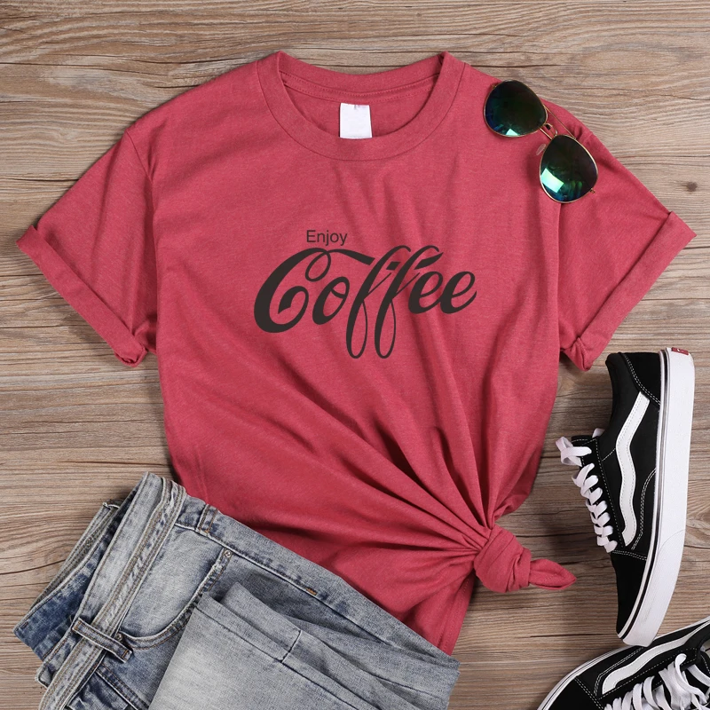 ONSEME, женская футболка, Enjoy coffee, с буквенным принтом, футболки, женская уличная одежда, базовые хлопковые футболки, Cola, футболка, Harajuku, слоган, топы