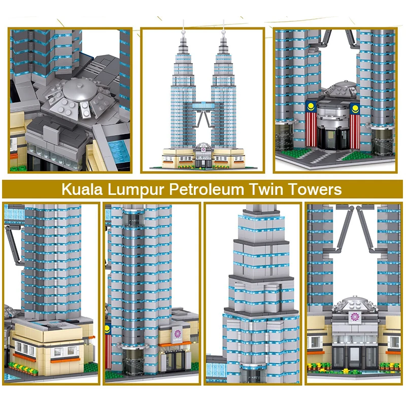

High-tech Creator City Street View Architecture Building Blocks Famous Petroleum Twin Towers Bricks Toys Birthday Gift For Adult
