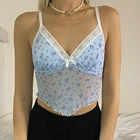 20 Стиль кибер-Y2k Цветочный принт Топ женский с кружевной отделкой платье из сетчатой ткани с бантом, в стиле 90-х Эстетическая одежда шикарный сексуальный топ для девочек уличная 2021