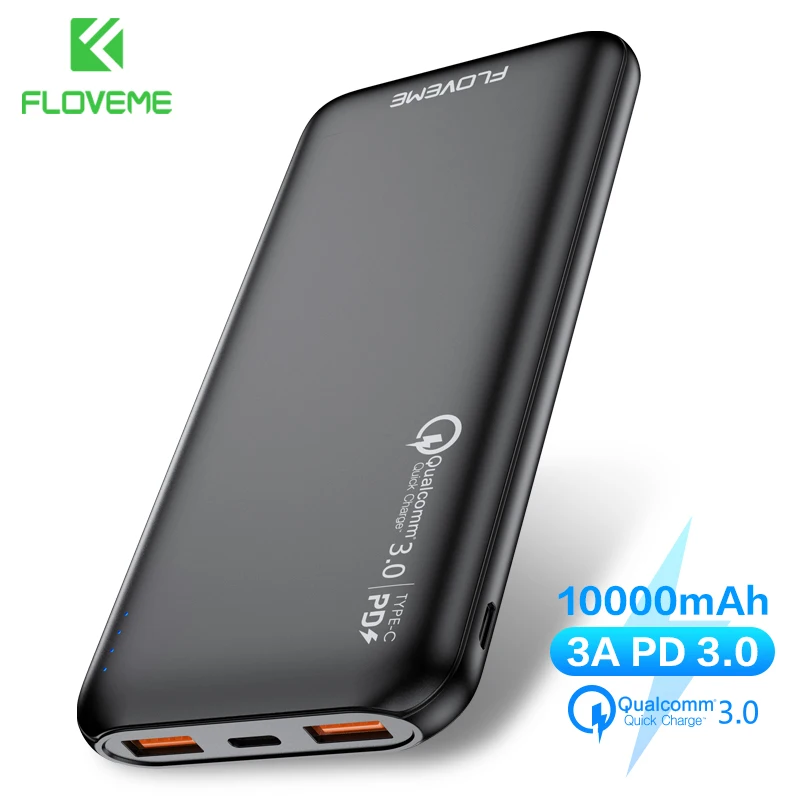 FLOVEME 10000 мАч Дополнительный внешний аккумулятор QC3.0 быстрая зарядка для iPhone Xiaomi Mi