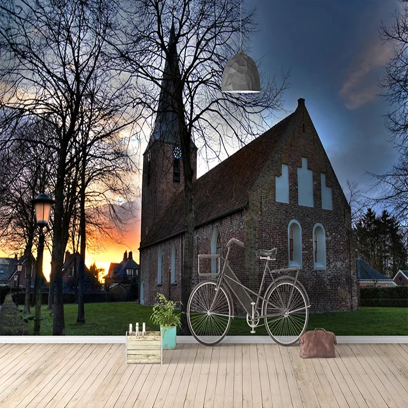 

Прямая поставка пользовательские 3D обои замок в европейском стиле сад закат пейзаж фрески ТВ столовая фон настенные наклейки