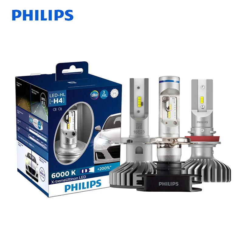 Philips X-treme Ultinon светодиодный H4 H7 H8 H11 H16 9005 9006 HB3 HB4 12V 6000K Автомобильный светильник