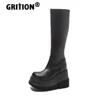 Женские ботинки на платформе GRITION, готические ботинки из искусственной кожи на массивной танкетке, модные ботинки на толстом высоком каблуке, Нескользящие, 2021