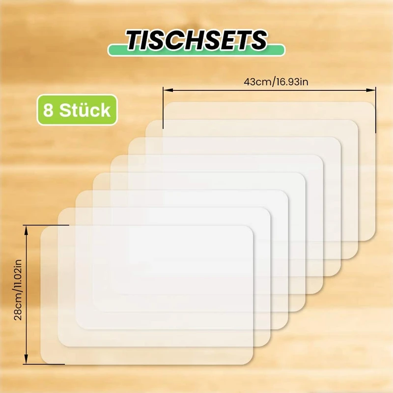 

Set Of 8 Transparent Place Mats Washable White Dining Table Place Mat Plastic Non-Slip Anti-Fouling Heat Resistant
