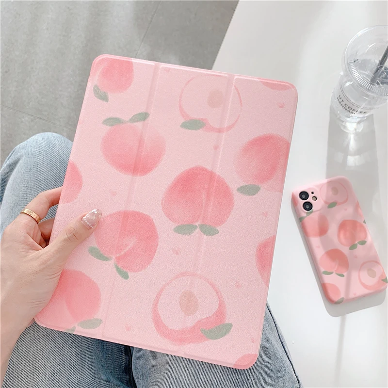 

Cute Peach For iPad AIR 3 10.5 Pro 2020 10.9 11 inch Cases 2019 for iPad 2017 2018 9.7 Mini 5 Cover Capa With Pencil Slot Case