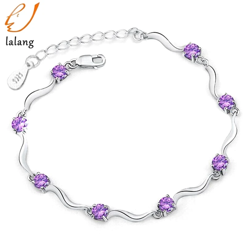 

Elegant Women's White Purple Rhinestone Crystal Bracelet Color Bamboo Chain Charm Bracelets Female Jewelry Wholesale
