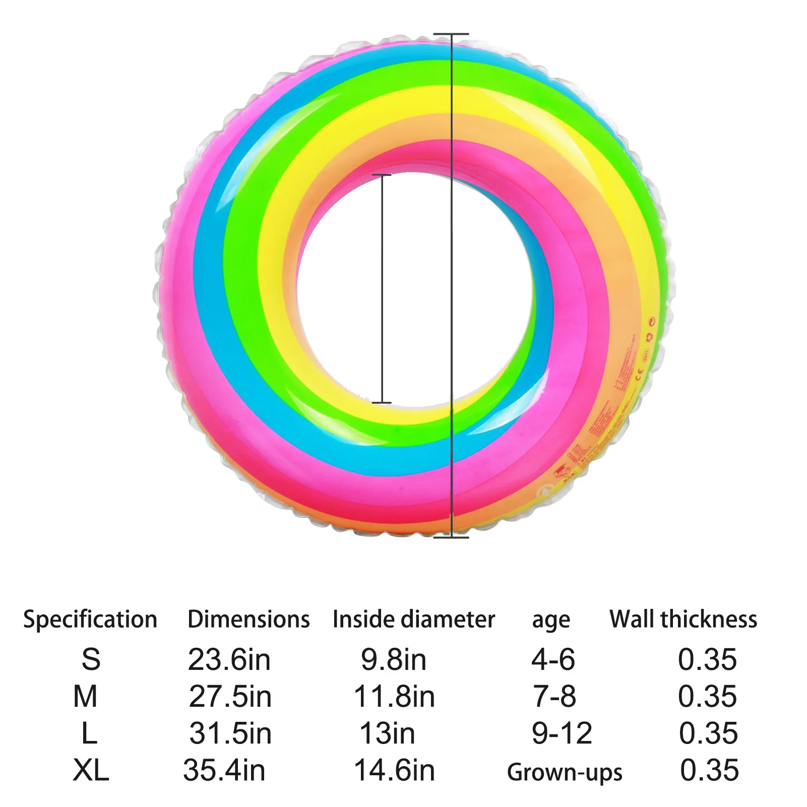 

Inflatable Rainbow Swim Ring Adults Kids Pool Floats PVC Swimming Ring