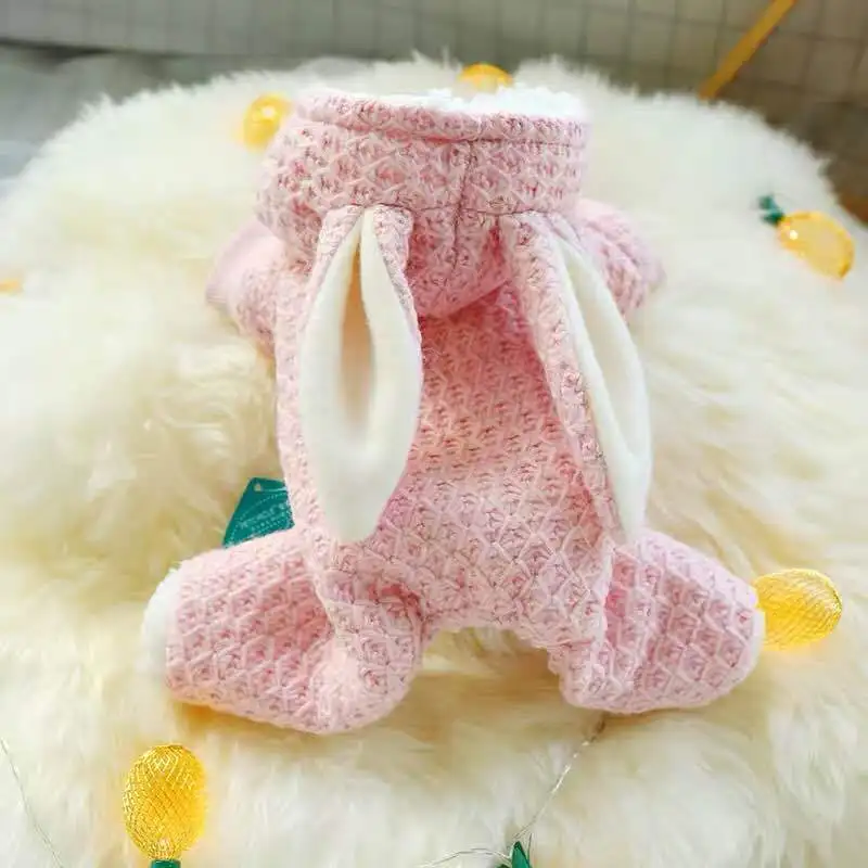 Jumpsuits Pet Dog Clothes Winte Warm Rabbit Ears Home Wear Overalls For Dog Jackets Coat Chihuahua Bichon Thicked Puppy Costumes