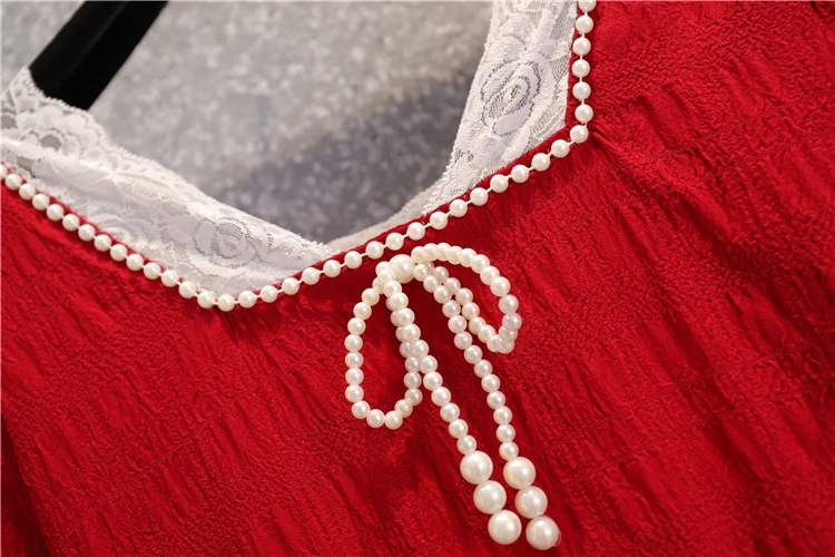 

4XL Plus Size Women Elegant Beading Dress Summer 2021 Loose Lace Patchwork Square Collar Puff Short Sleeve Ladies Long Dresses