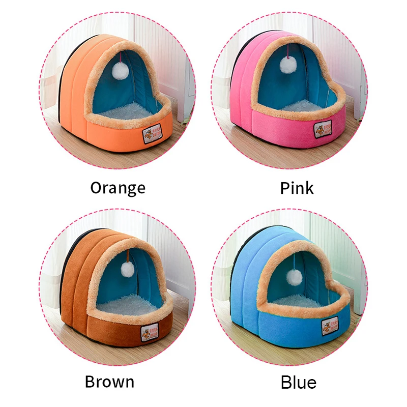 Милая кровать для кошки зимний теплый домик мягкая Нескользящая нижняя часть с