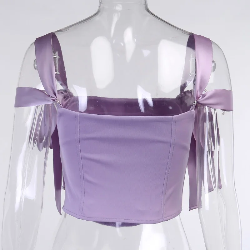 

Tube Tank Top for Women 2021 Sexy Halter Femme Sleeveless Basic Camis Female Purple Cropped Bow Vest Summer Crop Tops Woman