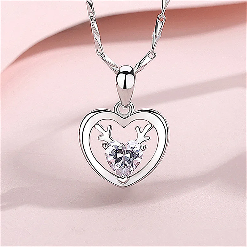 Милое Кристальное ожерелье с синим оленем и сердцем женские аксессуары для