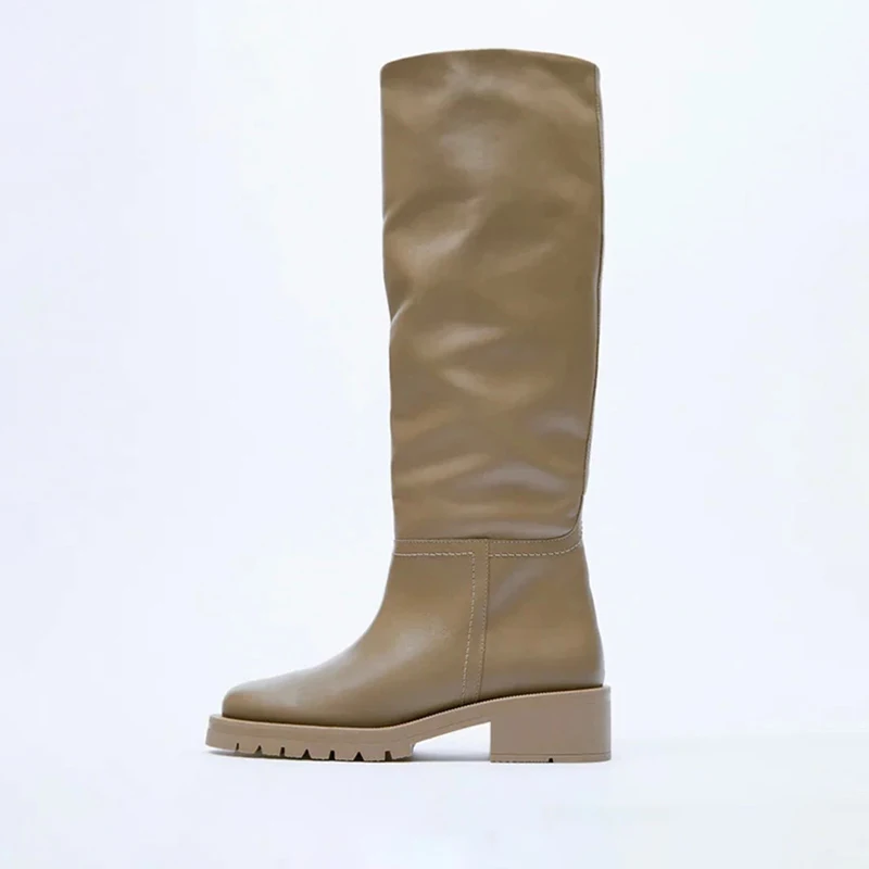 

2022 Luxury Brand Designer Knee High Boots Chunky Heels Loose Long Platform Boots Women Black INS Style Punk Knight Shoes Woman