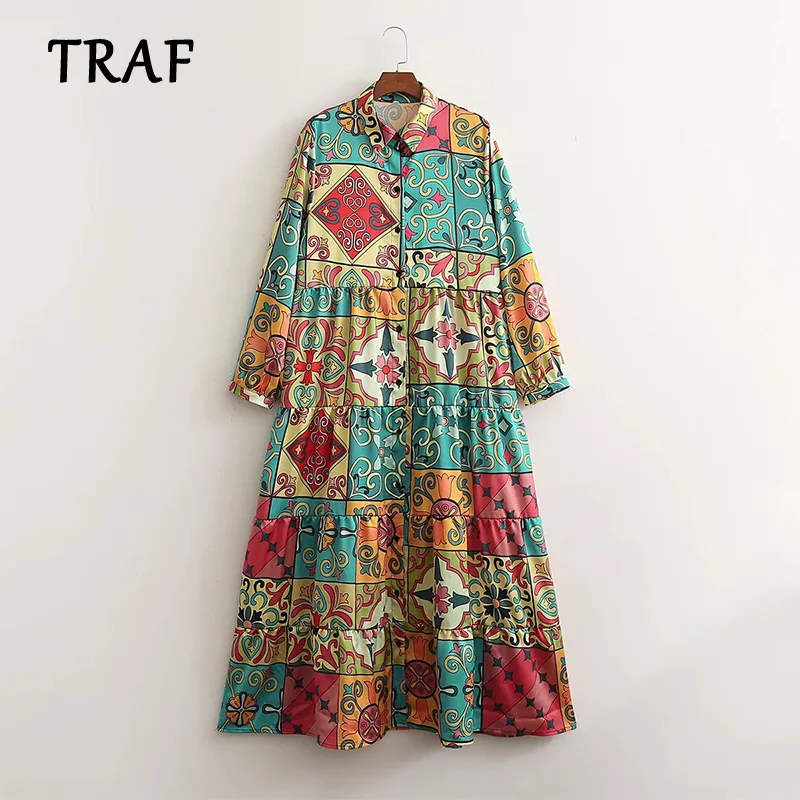 

Платье женское длинное с пуговицами и лацканами, на весну/лето