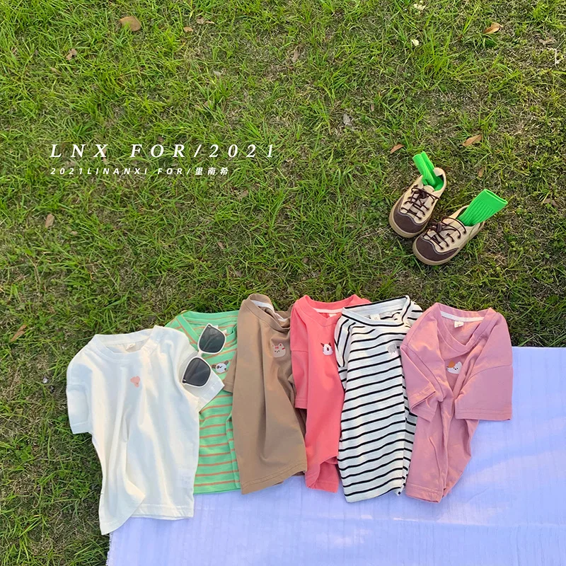 

2021 летняя модная футболка унисекс с мультяшными животными, детские белые футболки с короткими рукавами для мальчиков, Детские хлопковые то...