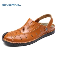 gnornil brand genuine leather men sandals 2022 summer men shoes high quality non slip rubber sole casual beach sandals footwear
