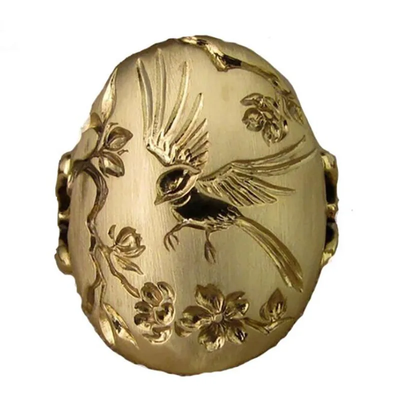 

Vintage Gold Bird Flower Branch Engraving Ring Women's Index Finger Ring Ladies Jewelry Gifts