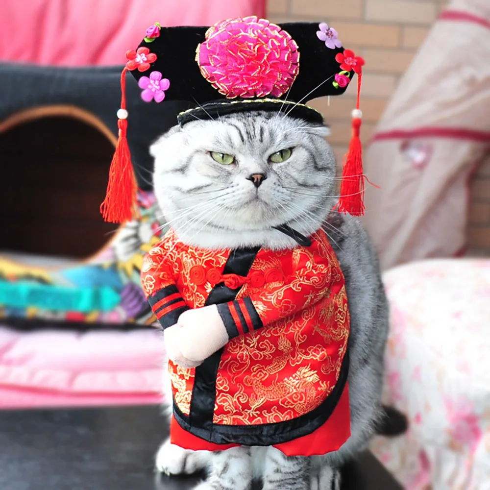 Забавный костюм для кошки, собаки, одежда для домашних животных, танец льва для маленьких средних собак, корги, Новогодняя традиционная одежда, французское платьице для бульдога