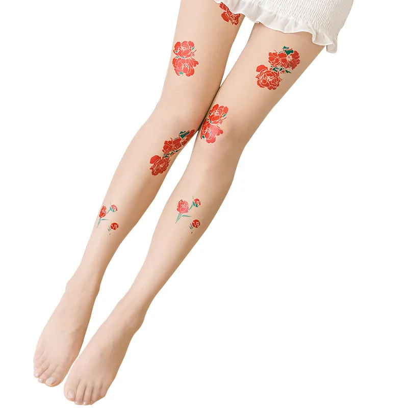 

Printed Women Tights Rose Peony Flower Pattern Fashion Tights Facial Mask Sexy Creative Pantyhose Female