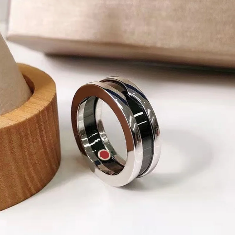 

Best Selling Brand Original Design Ceramic bvl Ring Logo Clear Carving High Quality Simple Couple Jewelry