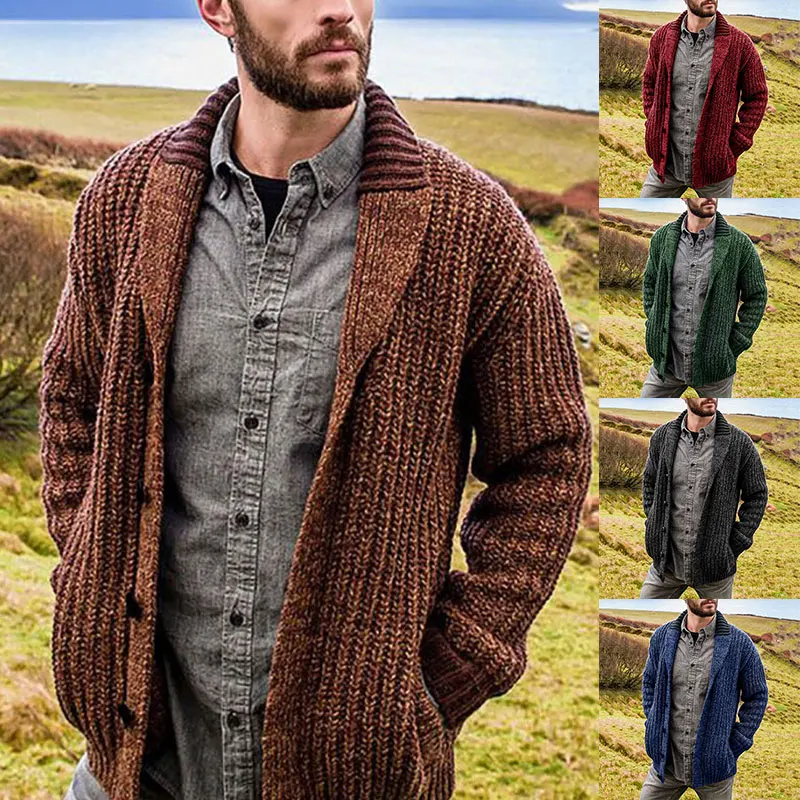 

2021 Thicken Knitted Cardigan Jacket New Men Sweater Jacket Autumn Winter Solid Color Buttons Retro Twist Warm Knitwear Coat