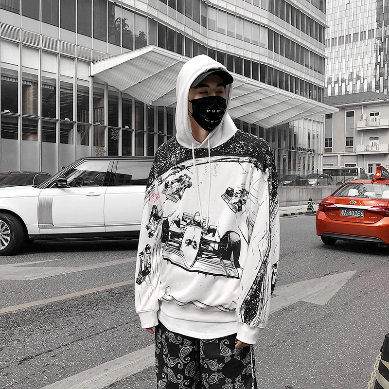 Модные толстовки с принтом картинг мужская одежда мужские хип хоп Уличная