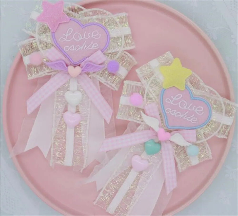 Милая Вышивка в форме сердца стиле &quotЛолита&quot значок брошь с бантом булавки