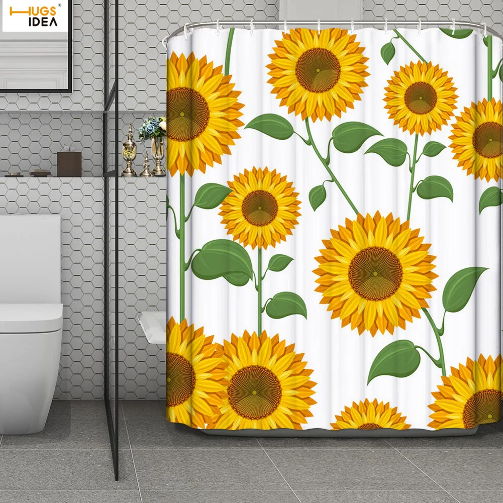 Занавеска для душа в виде подсолнуха декоративная штора из полиэстера с желтыми