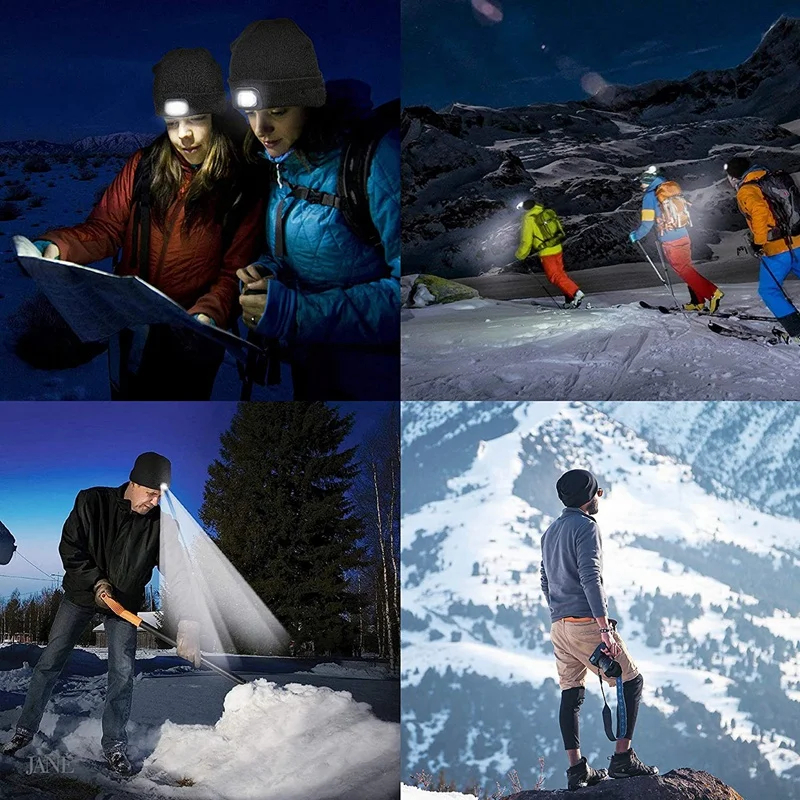 

LED Beanie Hat with Light, Rechargeable Bright LED Headlight Cap, Unisex Winter Warm Knitted Hats, for Running Hiking