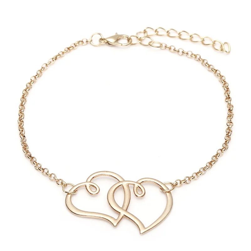 

Gold Simple Chain Anklets For Women Double Heart Beach Foot Jewelry Leg Chain Ankle Bracelets Girls Accessories 2021 Wholesale