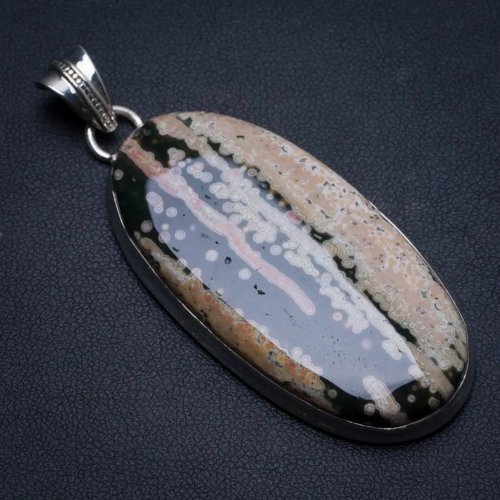 

Natural Ocean Jasper Handmade Vintage 925 Sterling Silver Pendant 2 1/2" U0165
