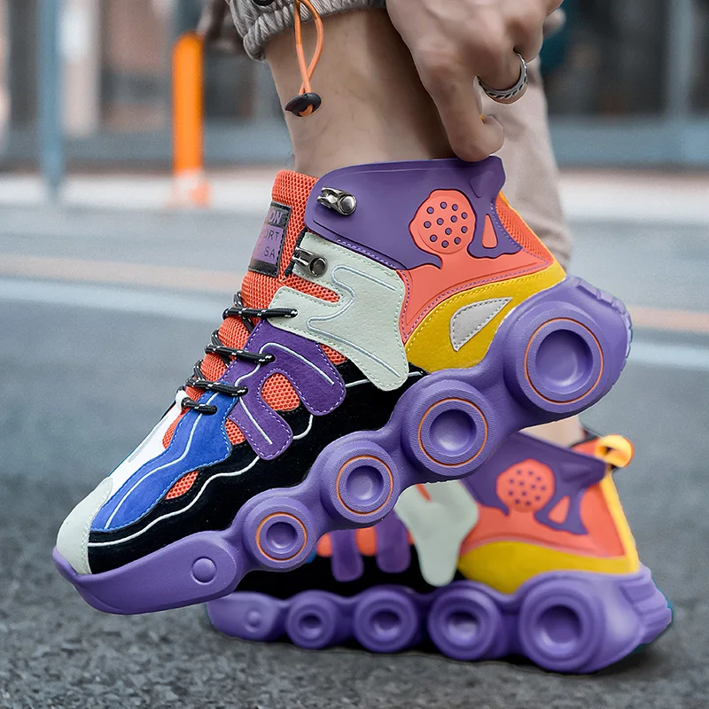

Casual Shoes Men Thick Soled High Rise Mesh Sports Shoes Breathable Anti Slip Wear Shock Absorption Light Walking Shoes