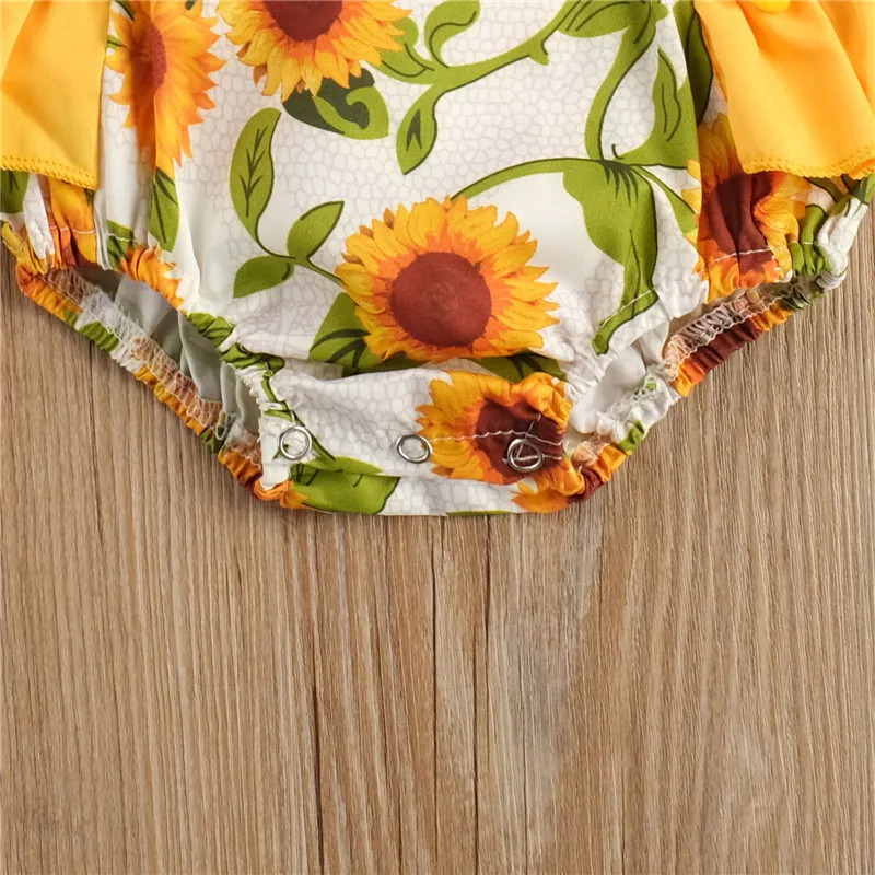 

Baby Girl Romper Floral Jumpsuit High Waist Hollow Flower Printed Summer Backless Ruffles Fly Sleeve Side Pocket Clothes Baby