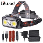 Суперъяркий светодиодный налобный фонарь T6 + 2COB, светодиодный налобный фонарь, водонепроницаемый фонарь, налобный фонарь с 2 батареями 18650 для рыбалки