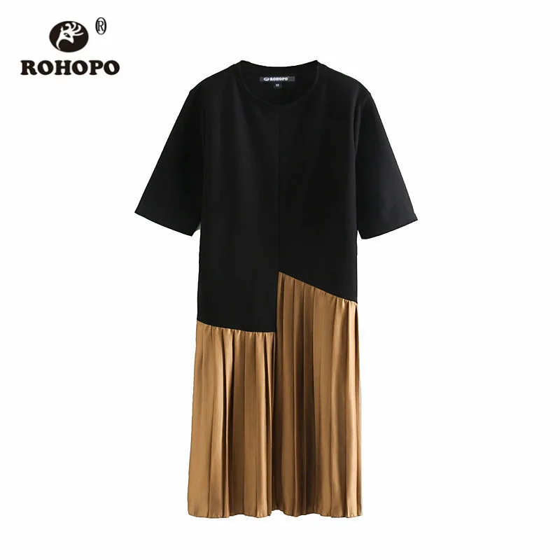 ROHOPO мини-платье с круглым воротником в стиле пэтчворк коротким рукавом