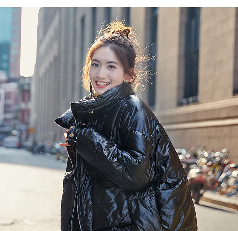 

Hirsionsan Winter Parka Coats Women Glossy Thicken Coat Zipper Pocket Cotton Jacket Female Jumper Kawaii Fashion Ladies Outwear