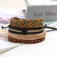 ajc mens new braided set cowhide bracelet diy 3 piece set hemp rope bracelet womens bracelet