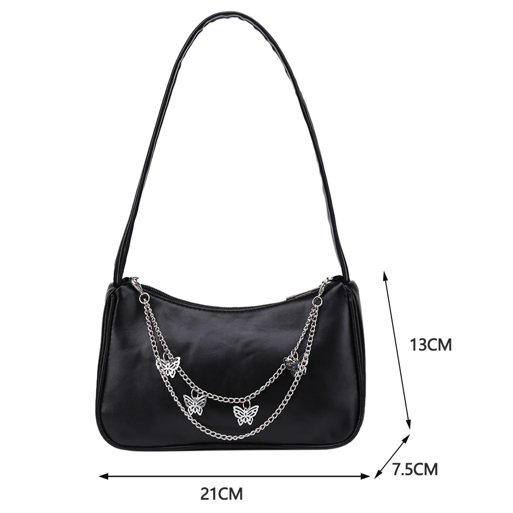 

Fashion Butterfly Chain Shoulder Underarm Bag Ladies Vintage Pure Color Zipper Mini Purse Handbag PU Leather Small Women's Bags