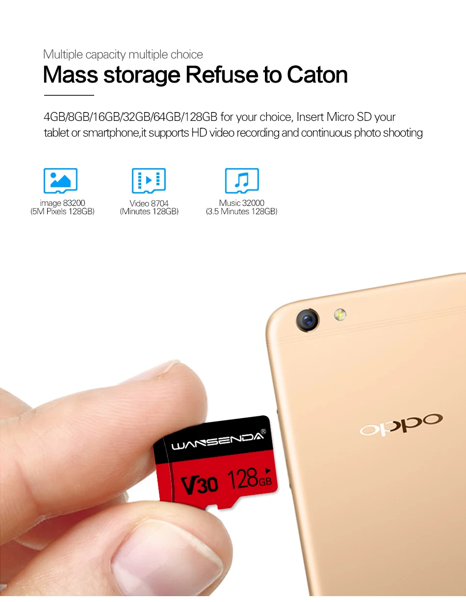 WANSENDA карта памяти 128 Гб 64 Гб высокоскоростная Micro sd карта класс 10 16 ГБ 32 ГБ флэш-карта памяти Microsd TF карта для планшетных ПК